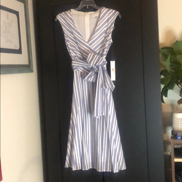 🎉🔥 HP!! NWT! Calvin Klein striped cotton dress size 2 - Picture 2 of 9